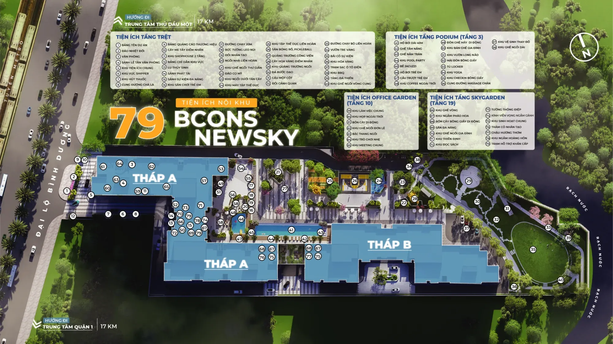 Mặt bằng tổng thể 79 tiện ích Bcons NewSky