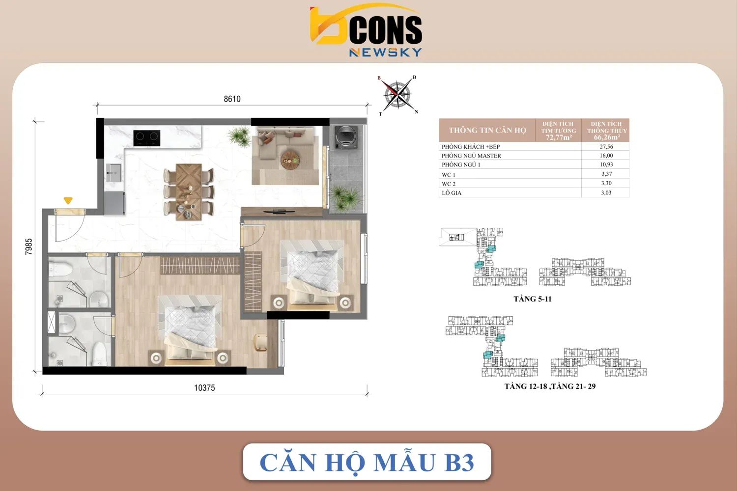 Mặt bằng căn hộ B3 Bcons NewSky
