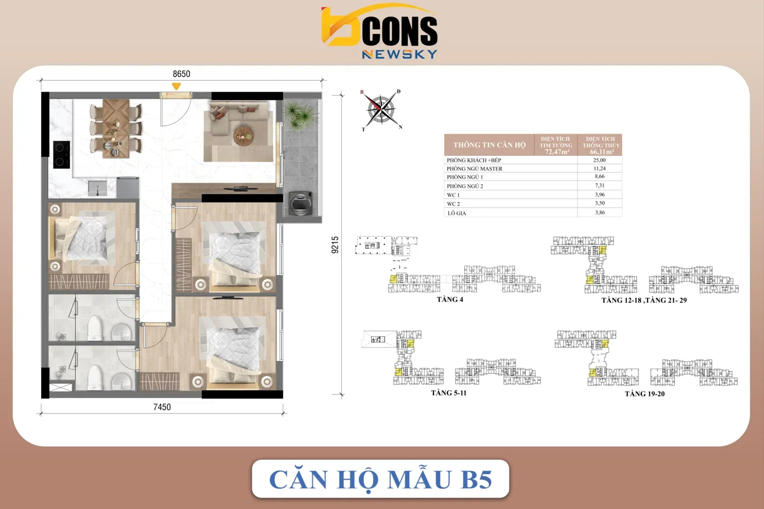 Mặt bằng căn hộ B5 Bcons NewSky