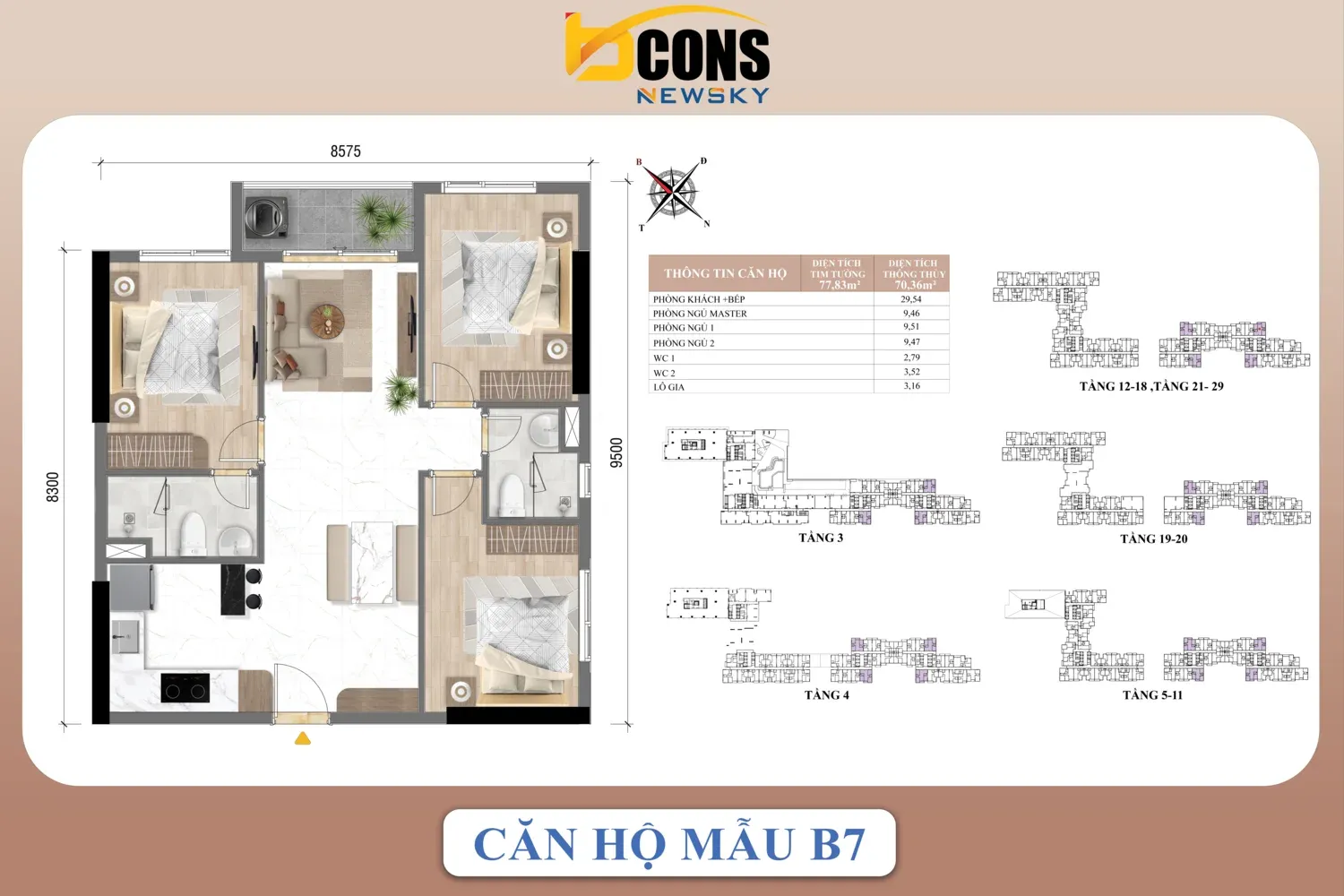 Mặt bằng căn hộ B7 Bcons NewSky